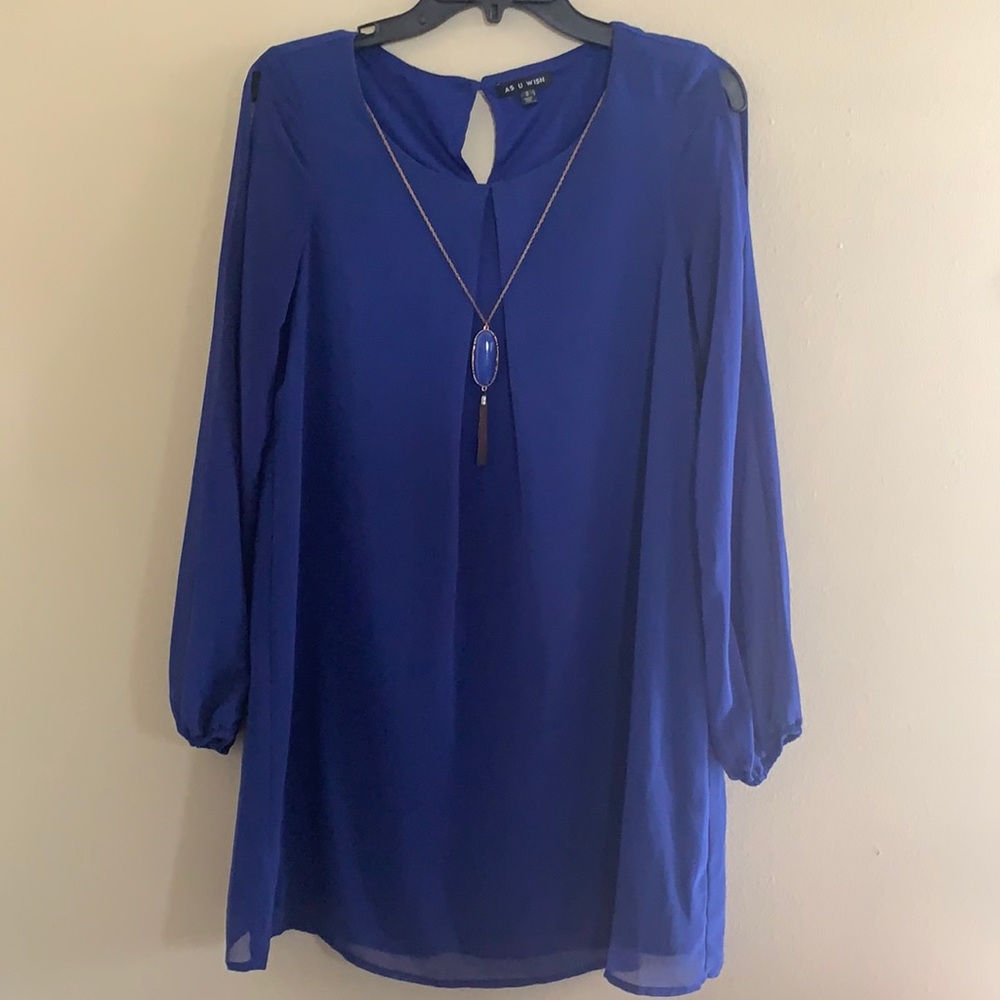 As U Wish Blue Dress with Necklace Size Small